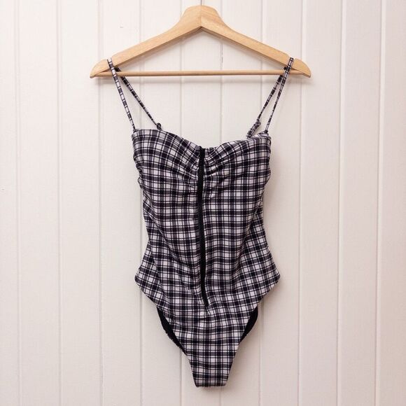 Veronica Beard Mari Swimsuit One Piece Black White Plaid Check Gingham Size Medi - Picture 2 of 9